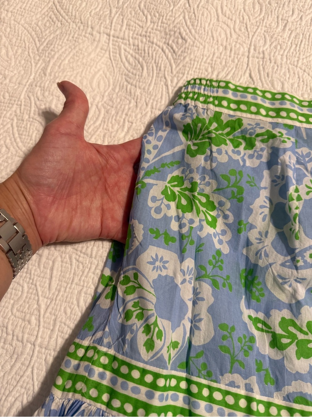Gretchen Scott Blue & Green Floral Tiered Skirt - Size M - 100% Cotton - Picture 7 of 7